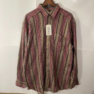 Iban Vintage Red Black Brown Stripe Button Shirt XXL New With Tags